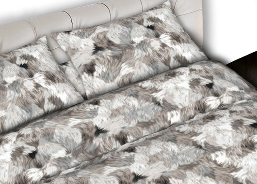 Completo Lenzuola Letto In 100% Cotone Made In Italy Disegni Assortiti C.N - 2 Piazze - Soffice Grigio