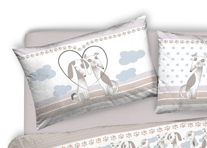 Copripiumino Sacco Piumone Pensieri Delicati Cotone Disegno Bau Bau - Singolo - Grigio