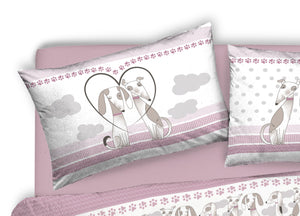 Copripiumino Sacco Piumone Pensieri Delicati Cotone Disegno Bau Bau - Matrimoniale - Rosa