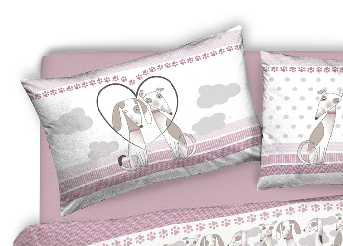 Copripiumino Sacco Piumone Pensieri Delicati Cotone Disegno Bau Bau - Matrimoniale - Rosa