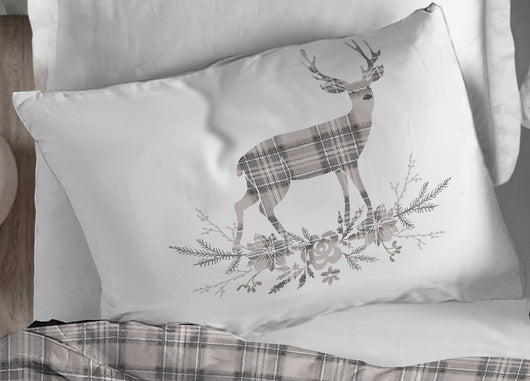 Copripiumino Sacco Piumone Cotone Flanella Pensieri Delicati Dis. Tartan Cervo - Singolo - Beige