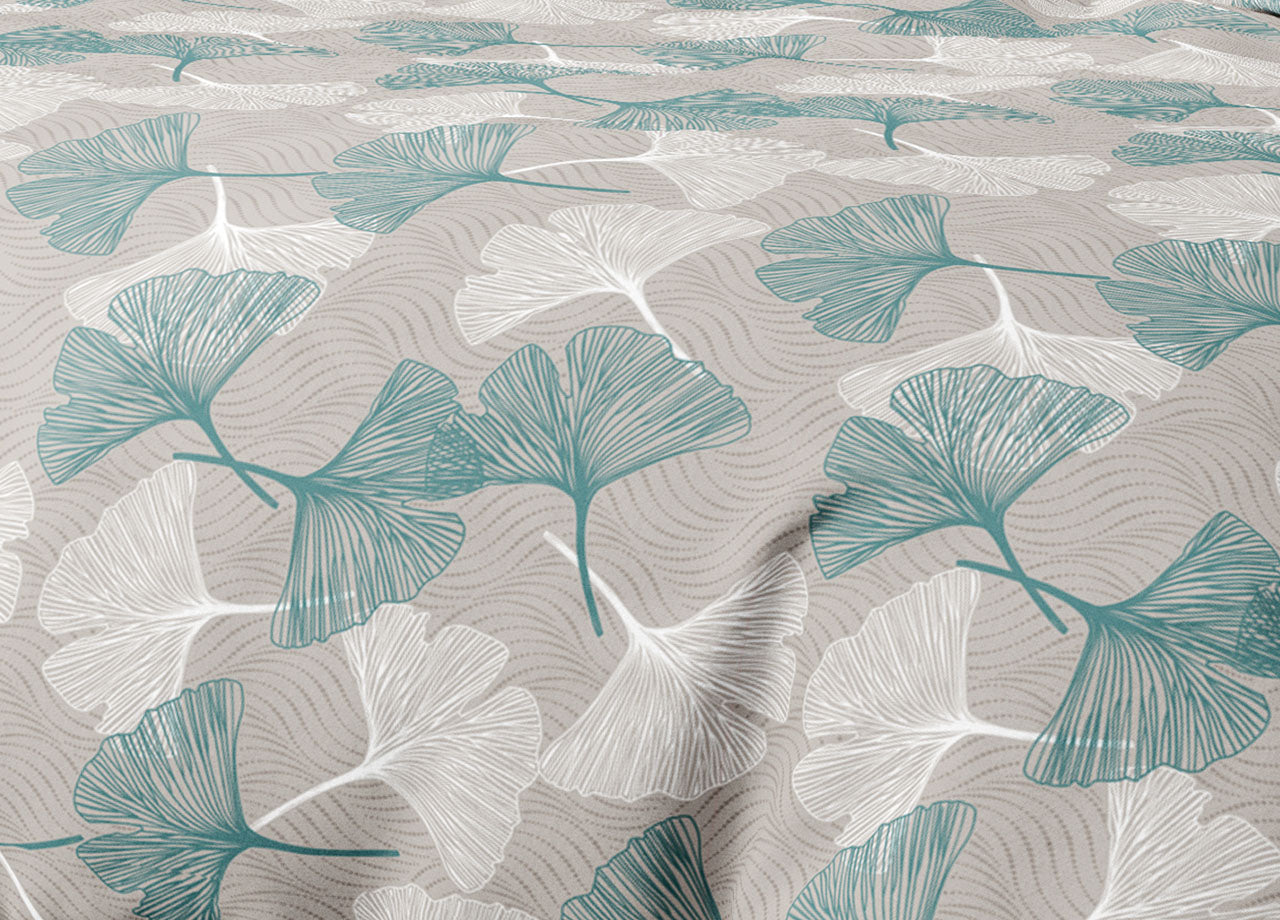 Sacco Copripiumino In 100% Cotone Made Italy Moderno Disegno Ginko - Matrimoniale - Verde