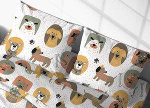 Completo Lenzuola Letto Morbida Flanella 100% Cotone Dis. Cani - Matrimoniale - Cani