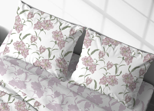 Sacco Copripiumino In 100% Cotone Made Italy Disegno Magnolia - Matrimoniale - Rosa