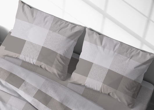 Completo Lenzuola In 100% Cotone Made Italy Disegno Scotland - Piazza E Mezza - Beige