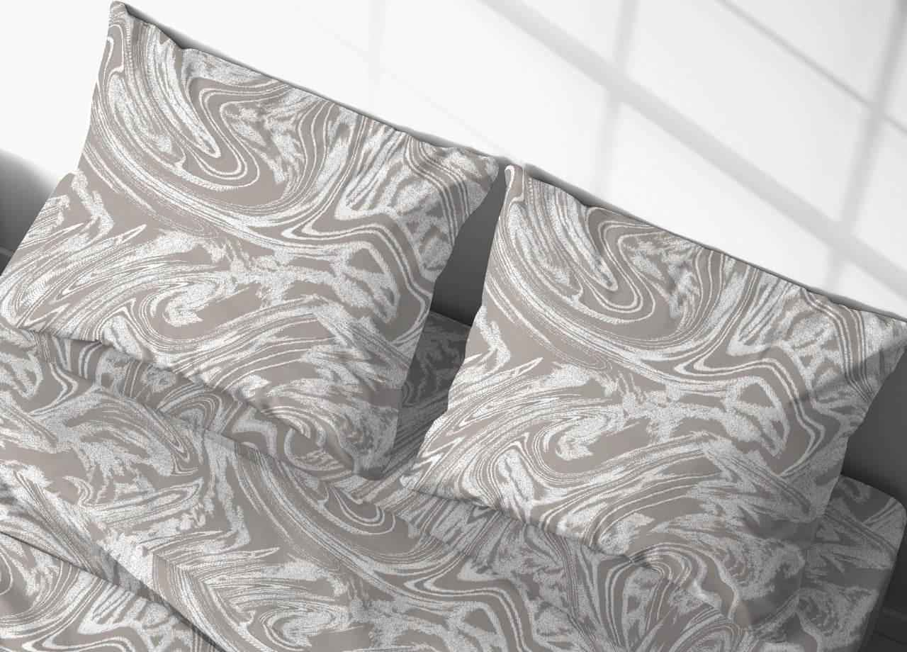 Completo Lenzuola Letto In 100% Cotone Made Italy Disegno Splash - Francese - Beige