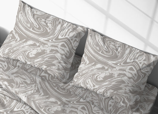 Completo Lenzuola Letto In 100% Cotone Made Italy Disegno Splash - Matrimoniale - Beige