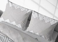 Completo Lenzuola Letto In 100% Cotone Made Italy Disegno Zig Zag - Singolo - Beige