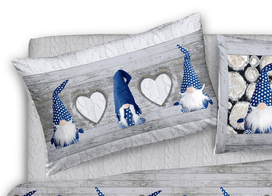Copripiumino Sacco Piumone Pensieri Delicati 100% Cotone Disegno Gnomi - Matrimoniale - Blu