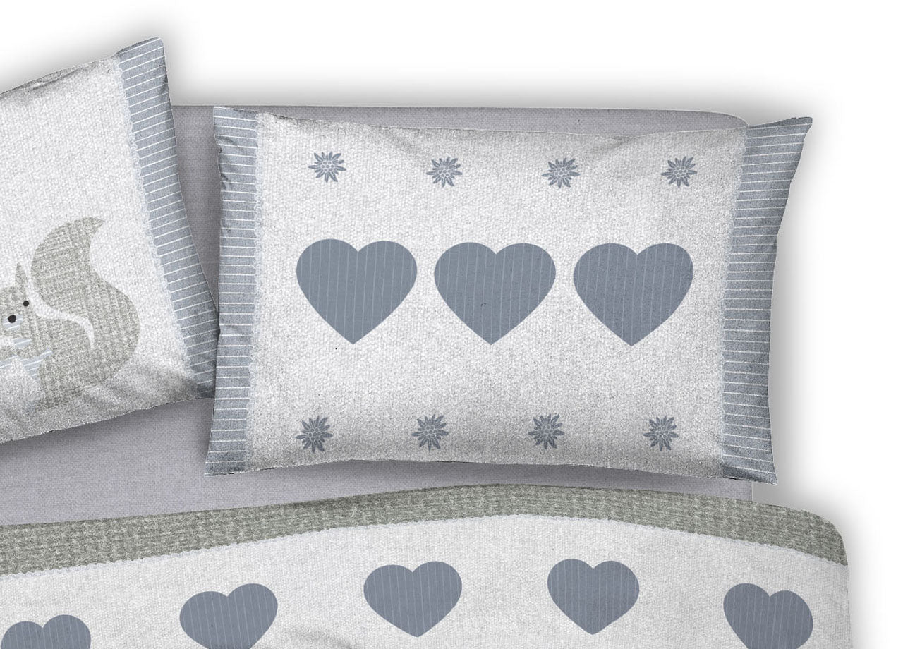 Copripiumino Sacco Piumone Cotone Flanella Pensieri Delicati Scoiattolo - Matrimoniale - Grigio