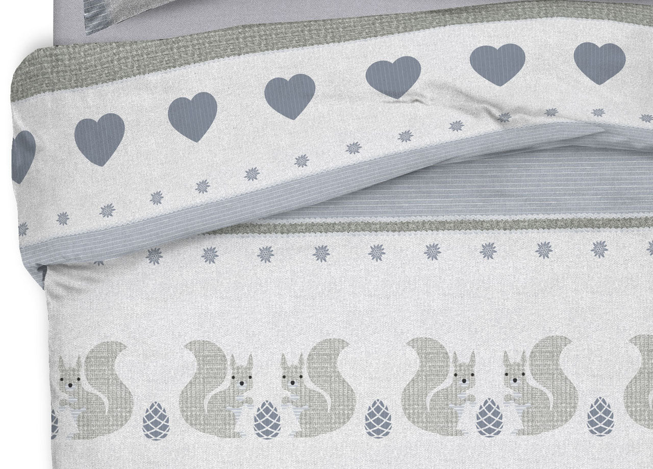 Copripiumino Sacco Piumone Cotone Flanella Pensieri Delicati Scoiattolo - Matrimoniale - Grigio