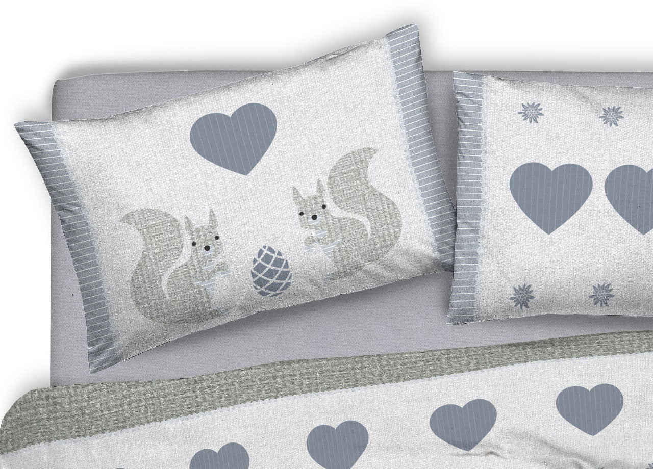 Copripiumino Sacco Piumone Cotone Flanella Pensieri Delicati Scoiattolo - Matrimoniale - Grigio