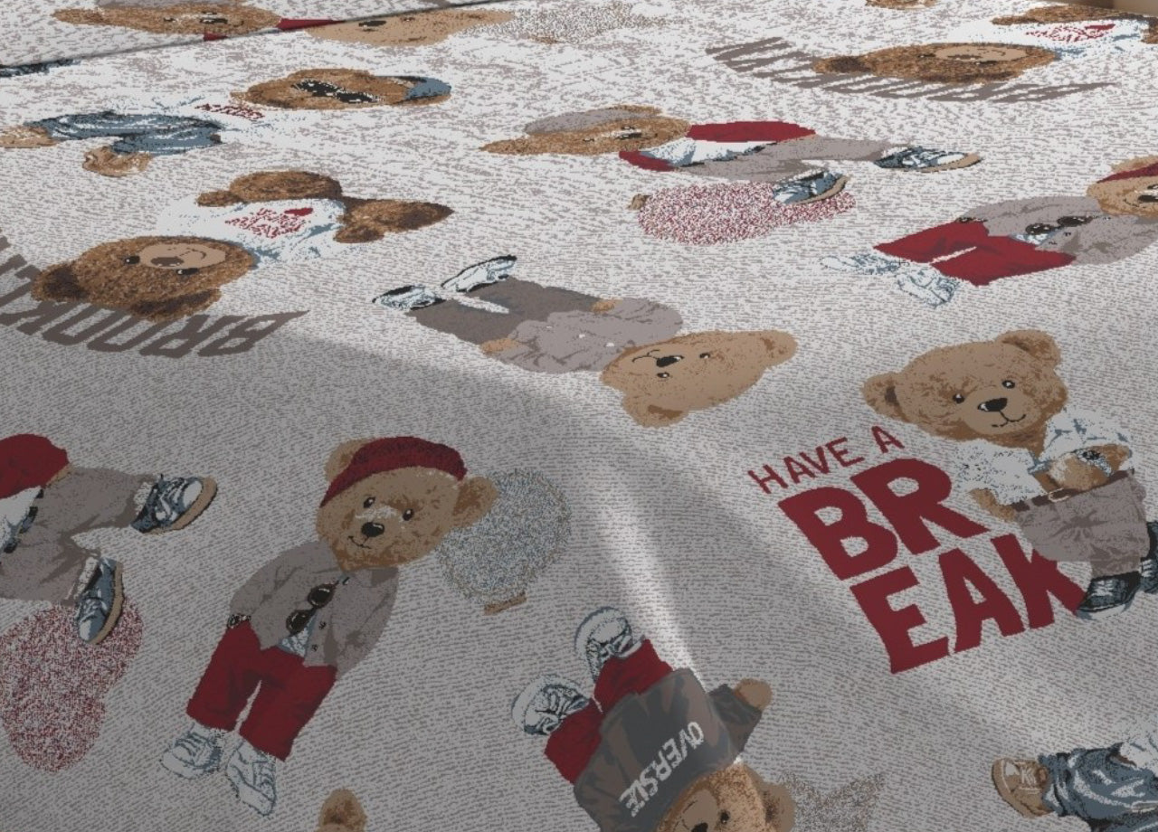 Sacco Copripiumino In 100% Cotone Made Italy Disegno Teddy - Matrimoniale - Beige