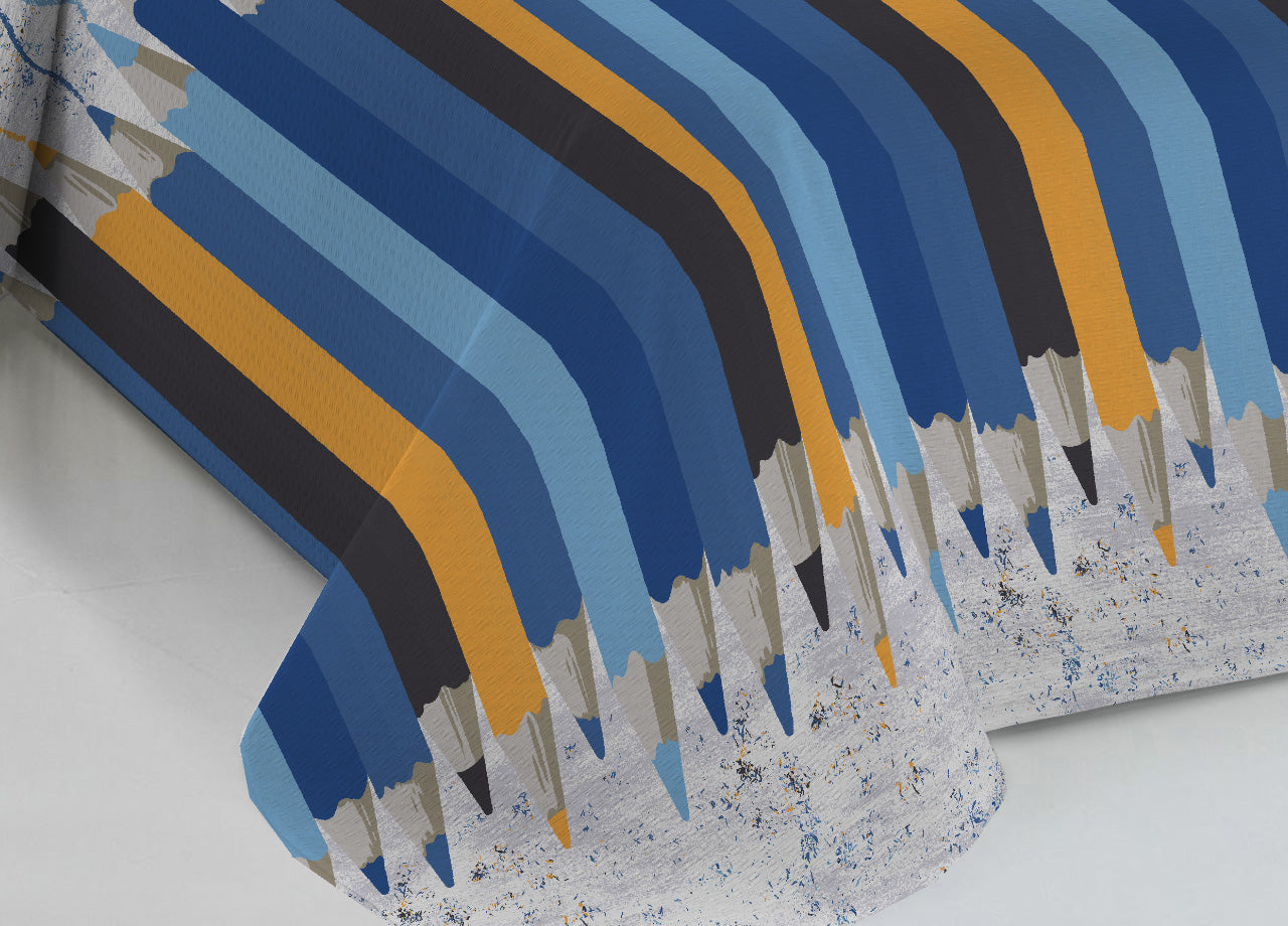 Copriletto Piquet Primavera Estate 100% Cotone Disegno Matitoni - Piazza e Mezza - Azzurro