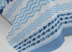 Copriletto Piquet Primavera Estate 100% Cotone Disegno Pesciolini - Matrimoniale - Blu