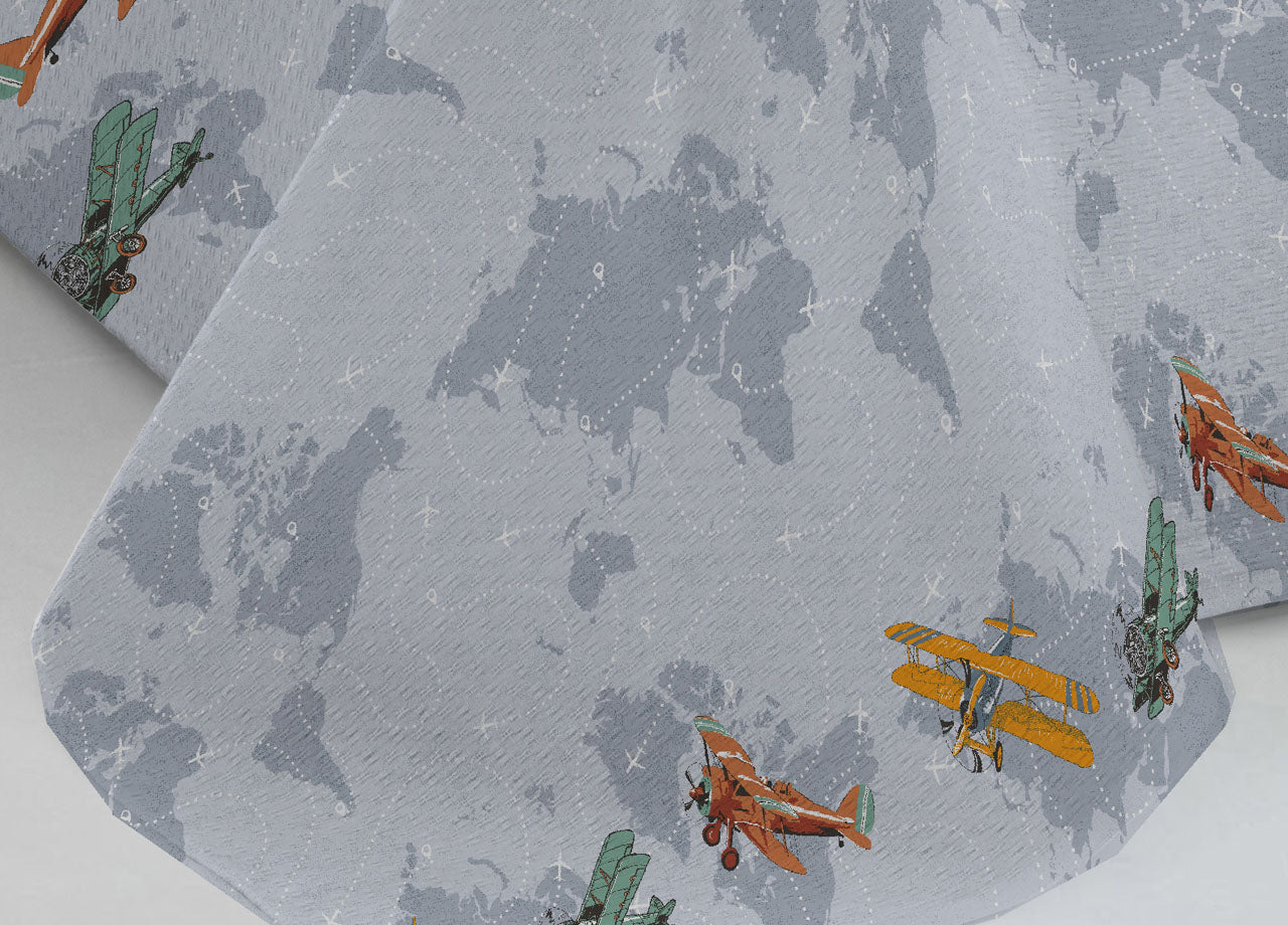 Copriletto Piquet Primavera Estate 100% Cotone Disegno Aerei - 1 Piazza e Mezza - Grigio