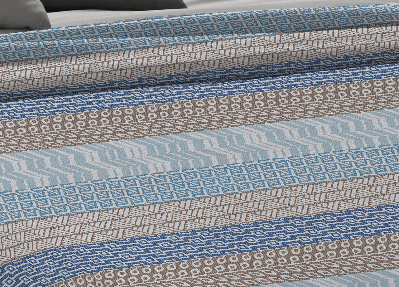 Copriletto Piquet Primavera Estate 100% Cotone Disegno Azteco - Piazza e Mezza - Azzurro