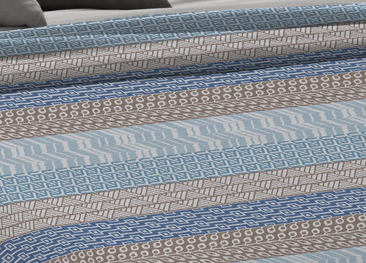 Copriletto Piquet Primavera Estate 100% Cotone Disegno Azteco - Piazza e Mezza - Azzurro