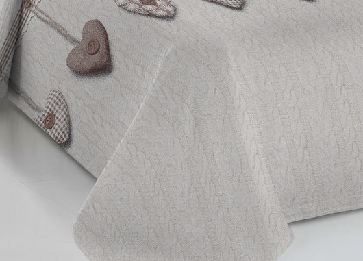 Copriletto Piquet Primavera Estate 100% Cotone Disegno Cuore Appeso - Matrimoniale - Beige
