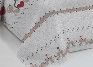 Copriletto Piquet Primavera Estate 100% Cotone Disegno Gattini Cuori - Matrimoniale - Beige