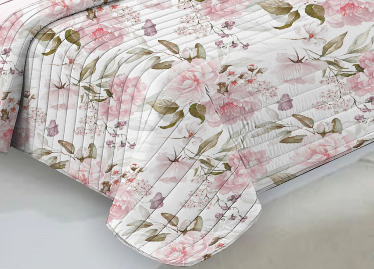 Quilt Trapuntino Piumino Estivo 100gr/mq Microfibra Diadema Fiori - Piazza E Mezza - Cipria 4