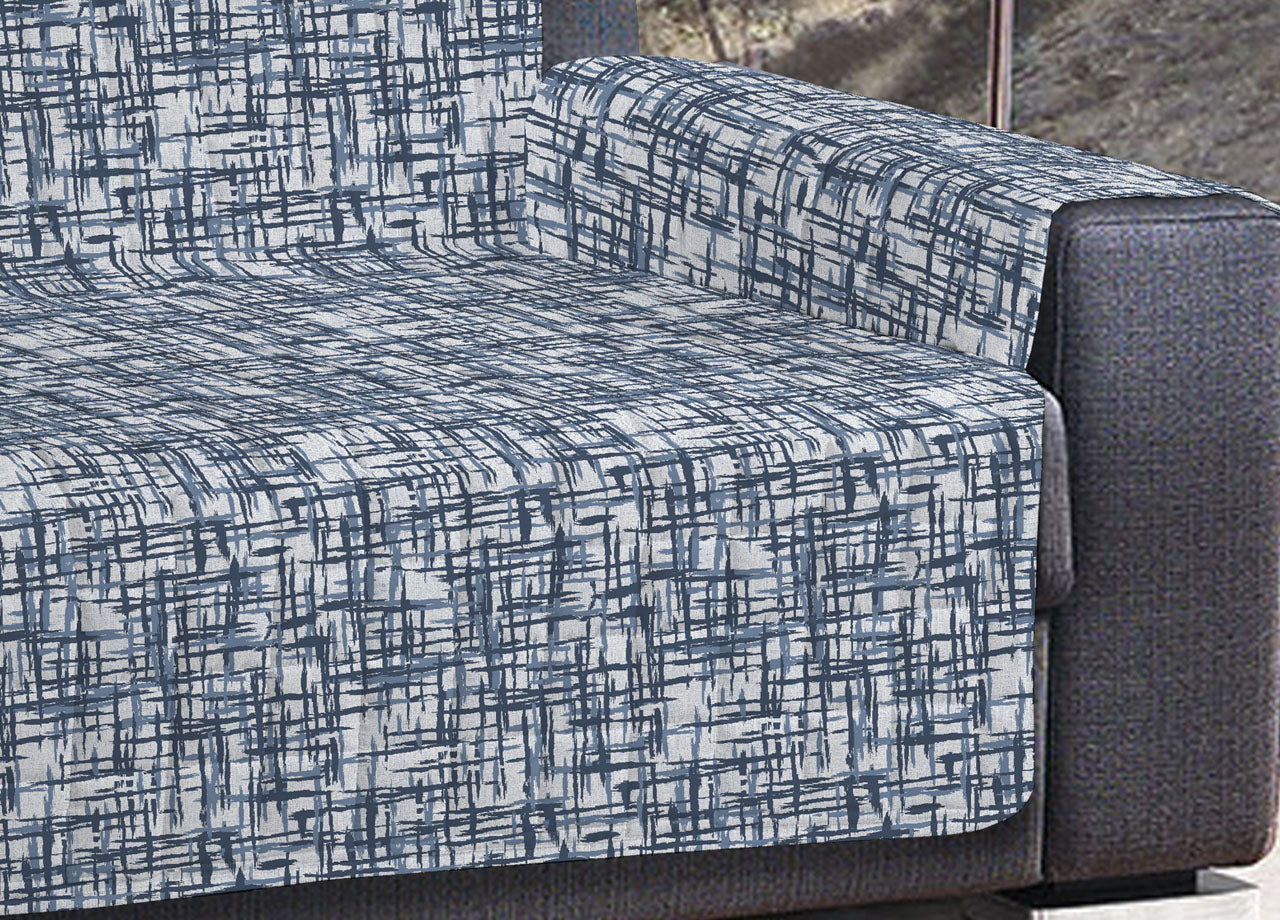 Copridivano Imbottito Trapuntato Sofà Antimacchia Made Italy Dis. Reticolo - Poltrona - Blu