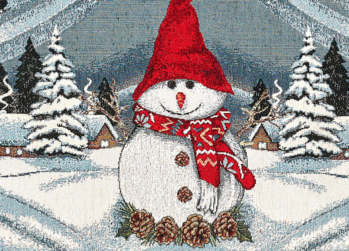 Tovaglia Centrino Runner Tavolo Fantasie Natalizie Centrotavola Cinigliato Made Italy - 40x130 - Pupazzo Di Neve