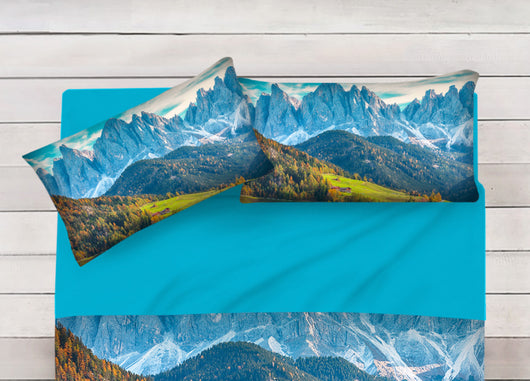 Lenzuola Copriletto Letto Sogni D'oro 100% Cotone Disegno Mountain D71 - Singolo - Mountain D71