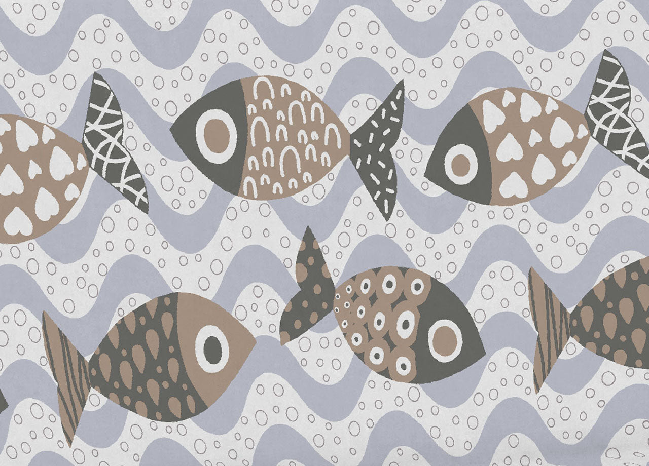 Telo Arredo Multiuso Linea Pensieri Delicati In Cotone Disegno Pesciolini - Singolo - Beige