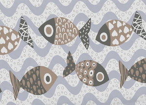 Telo Arredo Multiuso Linea Pensieri Delicati In Cotone Disegno Pesciolini - Singolo - Beige