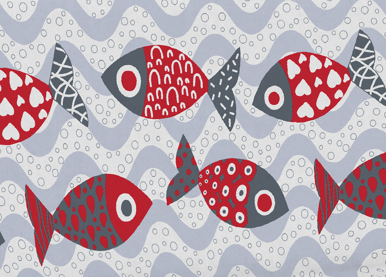 Telo Arredo Multiuso Linea Pensieri Delicati In Cotone Disegno Pesciolini - Singolo - Rosso