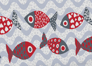 Telo Arredo Multiuso Linea Pensieri Delicati In Cotone Disegno Pesciolini - Singolo - Rosso