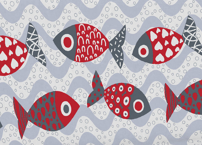 Telo Arredo Multiuso Linea Pensieri Delicati In Cotone Disegno Pesciolini - Singolo - Rosso