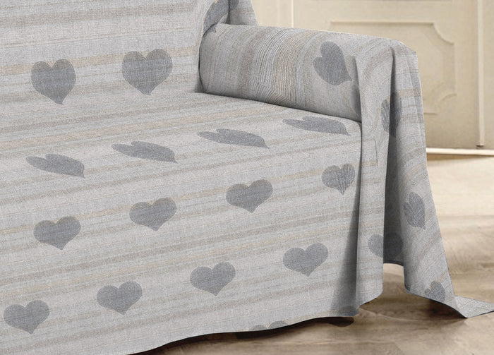Telo Arredo Multiuso Linea Pensieri Delicati In 100% Cotone Dis Cuori 6979 - Singolo - Grigio