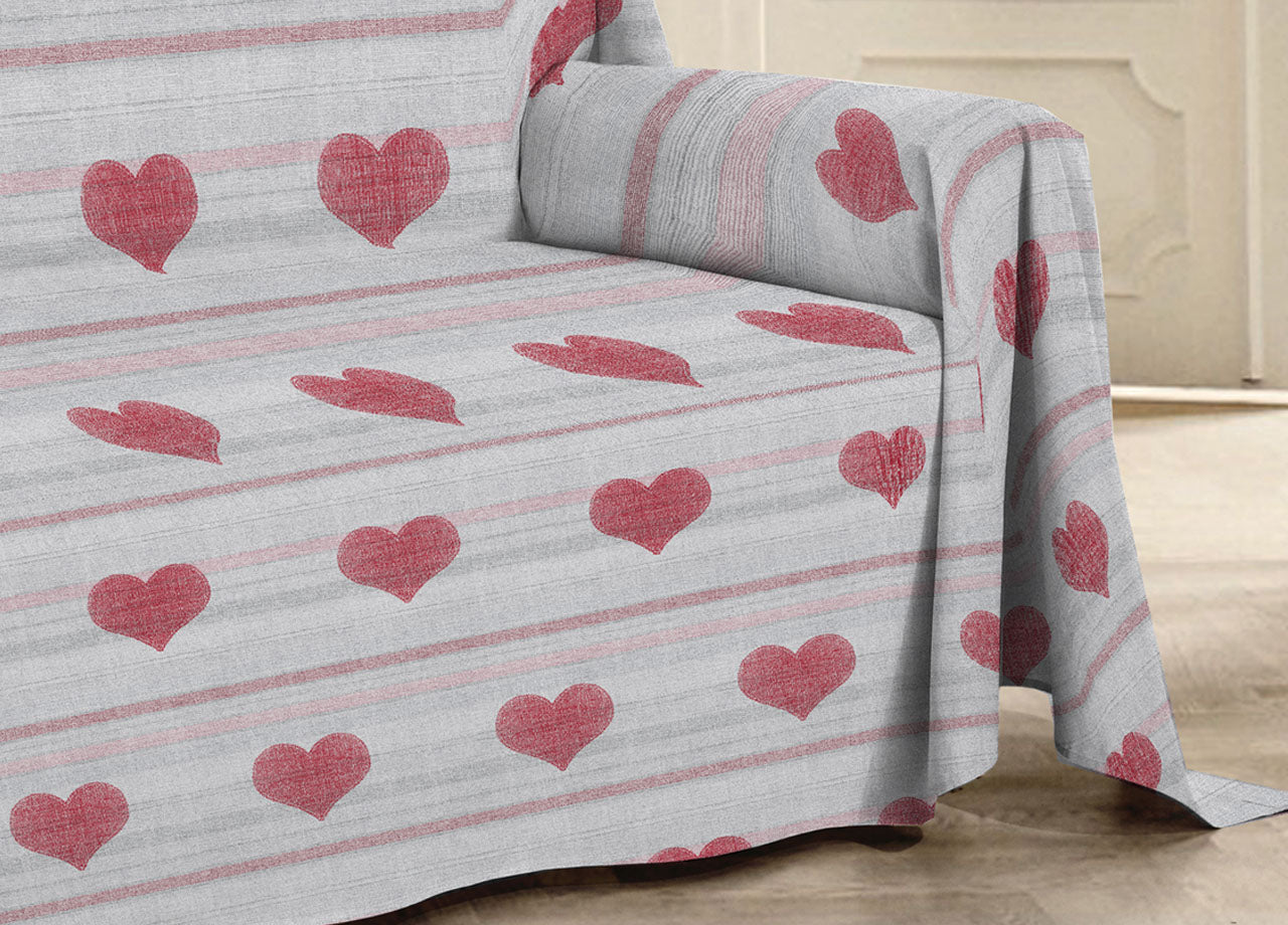 Telo Arredo Multiuso Linea Pensieri Delicati In 100% Cotone Dis Cuori 6979 - Singolo - Rosso