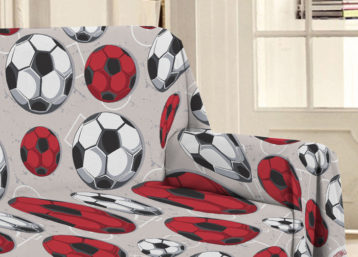 Telo Arredo Multiuso Linea Pensieri Delicati In 100% Cotone Disegno Calcio - Matrimoniale - Rosso