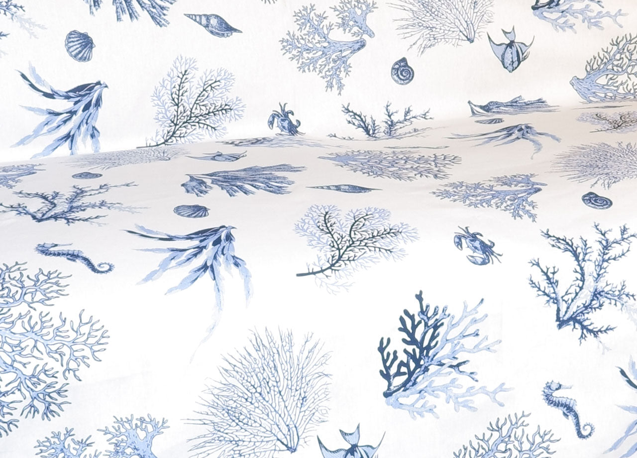 Telo Arredo Granfoulard Copritutto Cotone Made Italy Vari Disegni Arredatutto Copriletto Multiuso - 2 Piazze - Corallo Blu