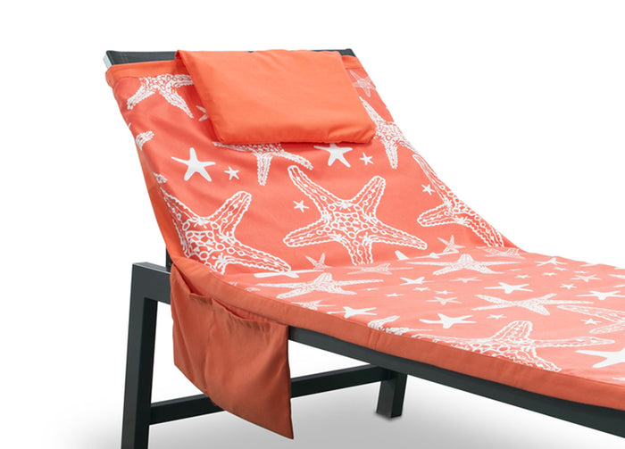 Telo Mare Microfibra Da Lettino Con Cuscino E Tasche Modello Miami Arancio