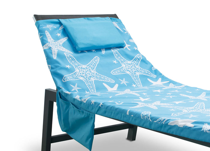 Telo Mare Microfibra Lettino Con Cuscino E Tasche Modello Miami Turchese