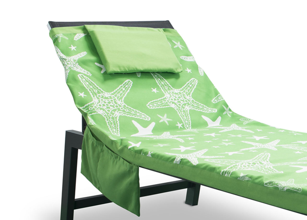 Telo Mare Microfibra Da Lettino Con Cuscino E Tasche Modello Miami Verde