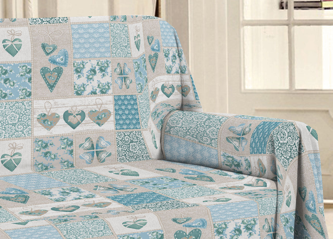 Telo Arredo Multiuso Linea Pensieri Delicati In 100% Cotone Disegno Primavera - Matrimoniale - Verde