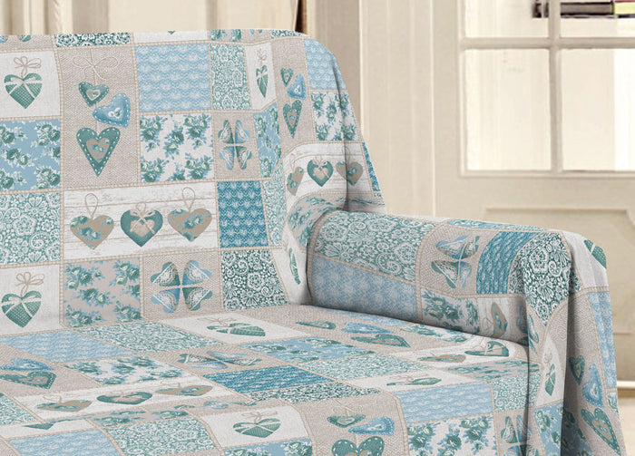 Telo Arredo Multiuso Linea Pensieri Delicati In 100% Cotone Disegno Primavera - Matrimoniale - Verde