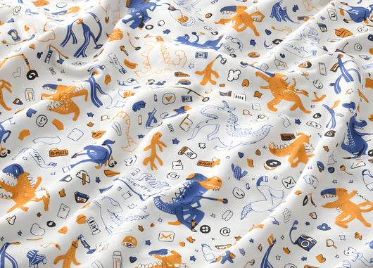 Sacco Copripiumino In 100% Cotone Made Italy Disegno Dino - Singolo - Dino