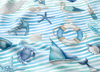 Sacco Copripiumino In 100% Cotone Made Italy Disegno Mare - Singolo - Azzurro