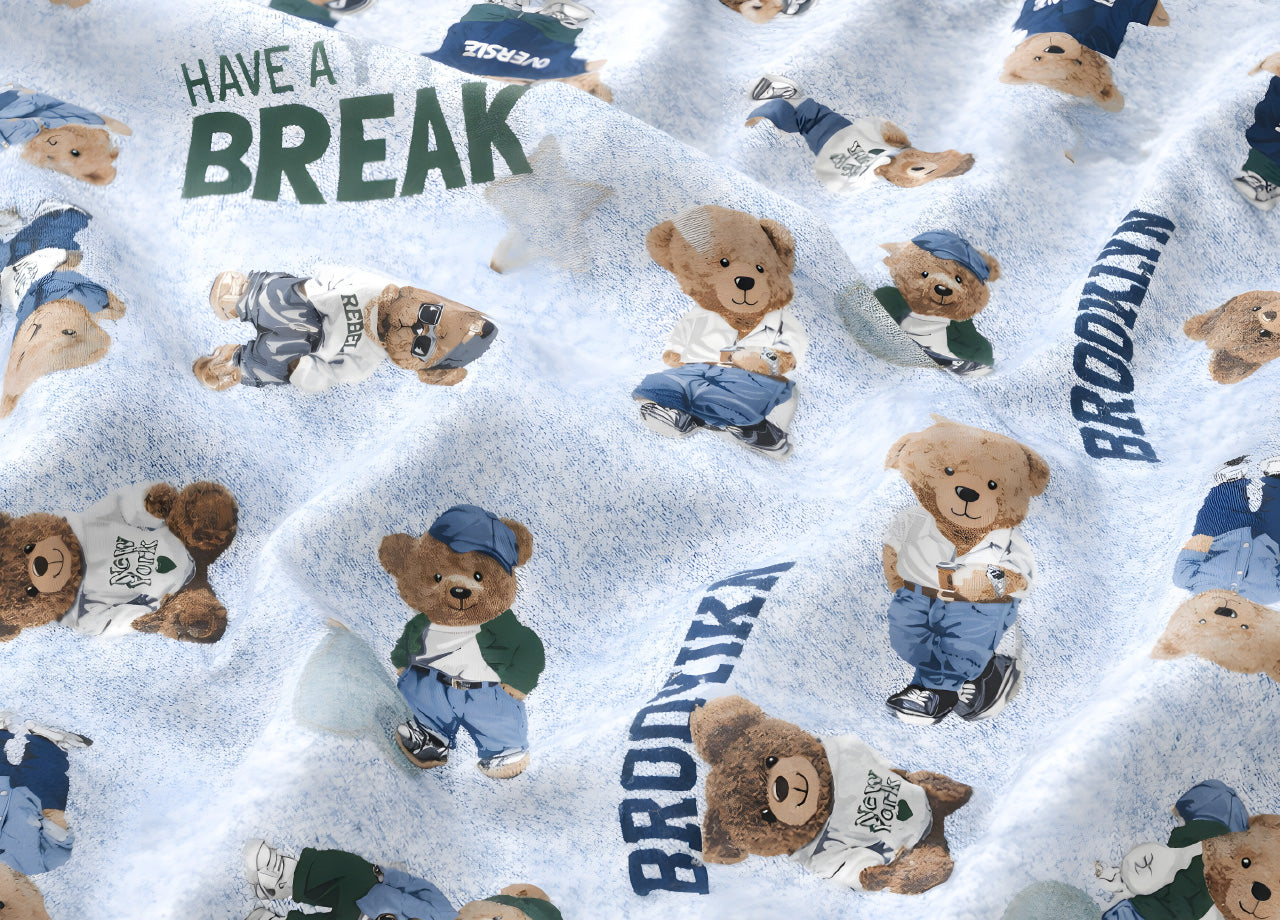 Sacco Copripiumino In 100% Cotone Made Italy Disegno Teddy - Singolo - Azzurro