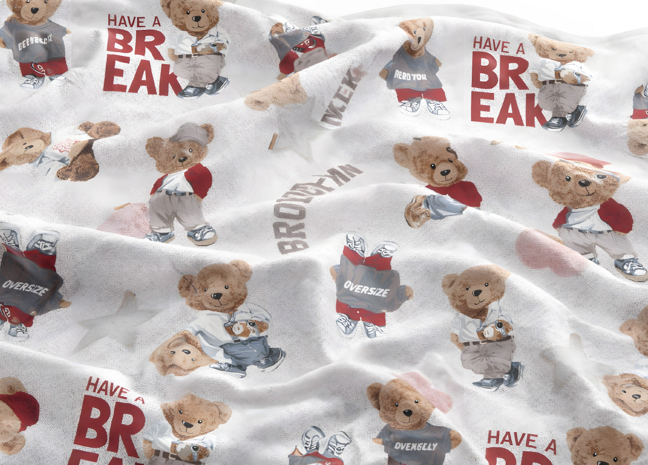 Sacco Copripiumino In 100% Cotone Made Italy Disegno Teddy - Matrimoniale - Beige