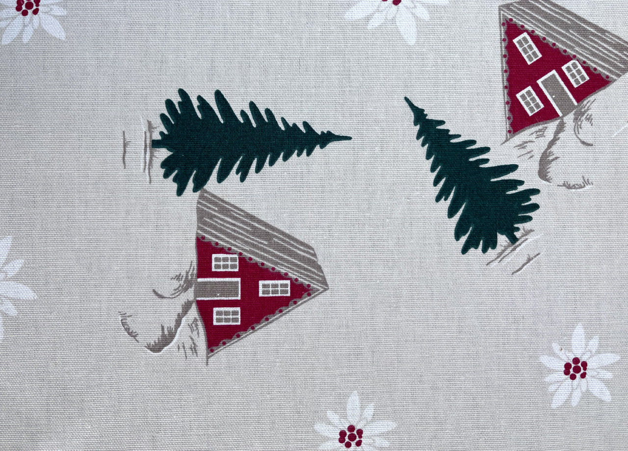 Tovaglia Natalizia Cucina Soggiorno In 100% Cotone Disegno Chalet RP - 90x90 - Chalet