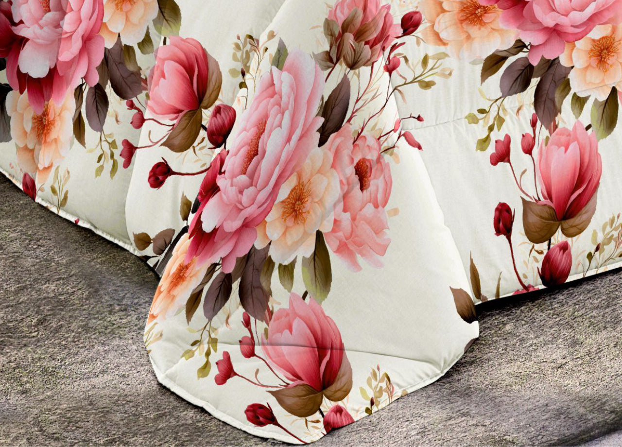 Trapunta Piumone Invernale Imbottita 300gr Microfibra Diadema Flower - 2 Piazze - D14 Rosa