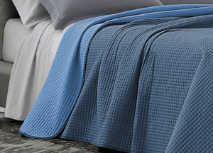 Quilt Trapuntino Estivo 100gr/mq Bicolor Double Face Tinta Unita Modello Cloe - Matrimoniale - Azzurro