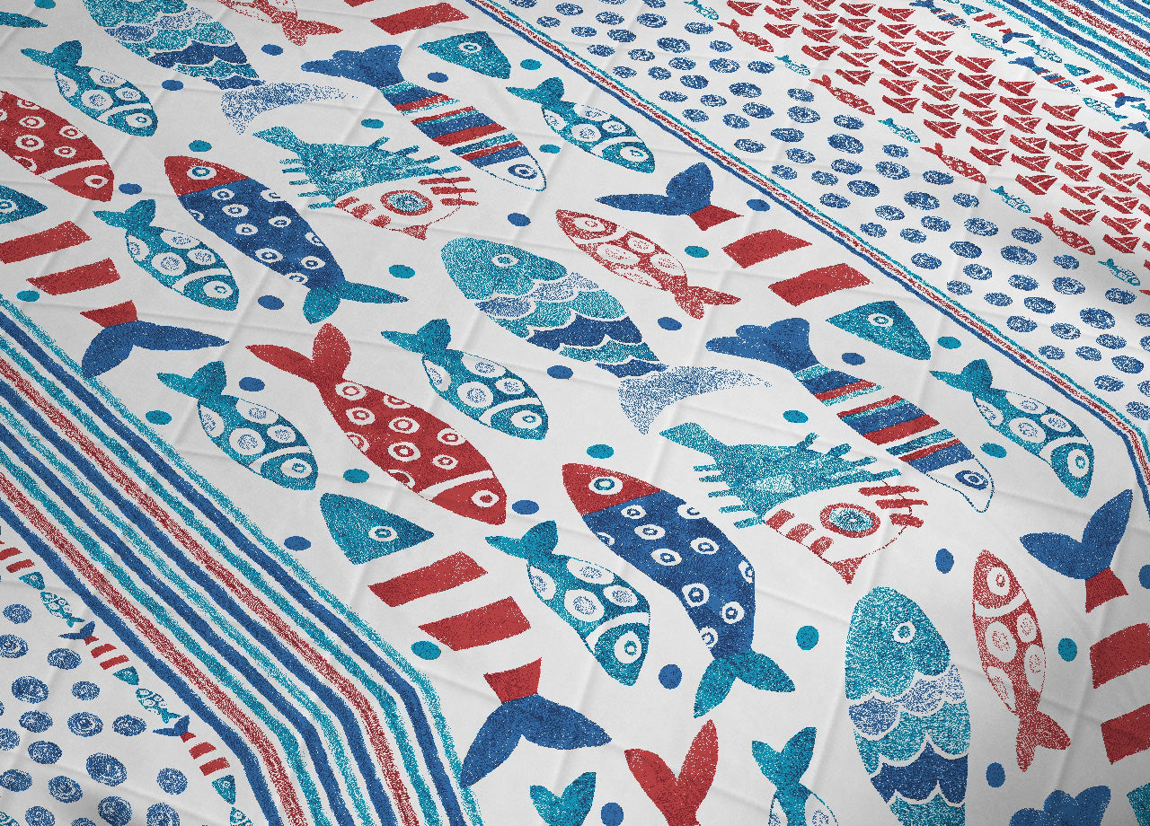 Trapuntino Piumino Estivo Primaverile 100gr/mq Leggero Disegno Pesci - Singolo - Rosso